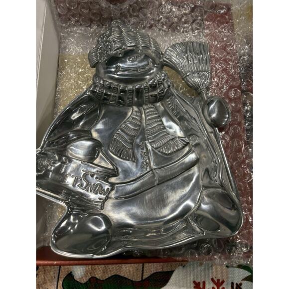Lenox Yuletide Metal Snowman Tray Let It Snow Christmas Holiday Nut Candy Dish - Picture 2 of 3